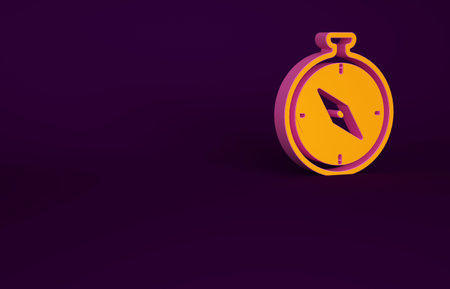 Orange Compass icon isolated on purple background. Windrose navigation symbol. Wind rose sign....