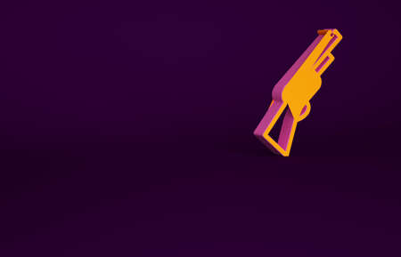 Orange Hunting gun icon isolated on purple background. Hunting shotgun. Minimalism concept. 3d illustration 3D renderの写真素材