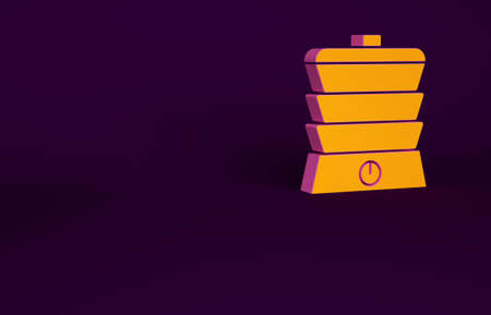 Orange Slow cooker icon isolated on purple background. Electric pan. Minimalism concept. 3d illustration 3D renderの写真素材