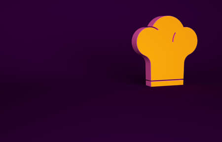 Orange Chef hat icon isolated on purple background. Cooking symbol. Cooks hat. Minimalism concept. 3d illustration 3D renderの写真素材