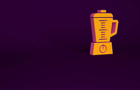 Orange Blender icon isolated on purple background. Kitchen electric stationary blender with bowl. Cooking smoothies, cocktail or juice. Minimalism concept. 3d illustration 3D renderの写真素材