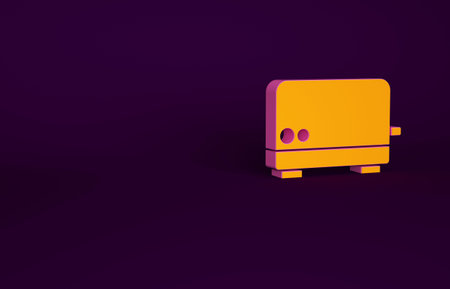 Orange Toaster icon isolated on purple background. Minimalism concept. 3d illustration 3D render