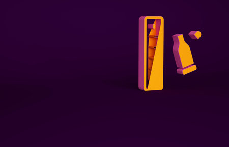 Orange Bullet casing as a piece of evidence placed with forensic ruler for documentation icon isolated on purple background. Concept of crime scene. Minimalism concept. 3d illustration 3D renderの写真素材