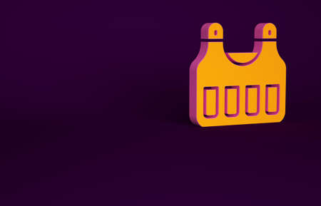 Orange Bulletproof vest for protection from bullets icon isolated on purple background. Body armor sign. Military clothing. Minimalism concept. 3d illustration 3D renderの写真素材