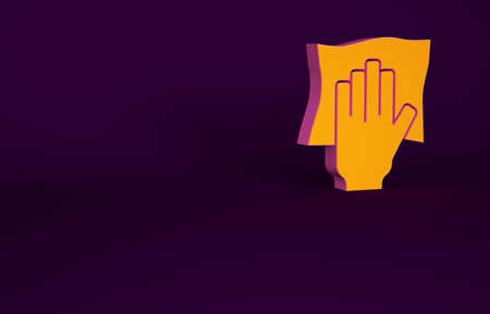 Orange Cleaning service icon isolated on purple background. Latex hand protection sign. Housework cleaning equipment symbol. Minimalism concept. 3d illustration 3D renderの写真素材