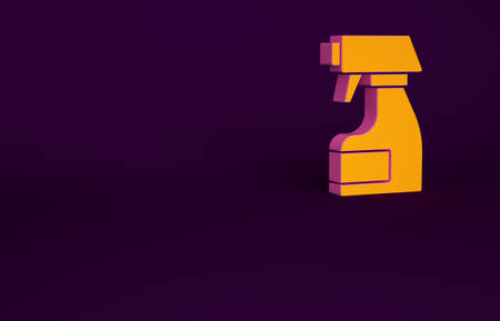 Orange Cleaning spray bottle with detergent liquid icon isolated on purple background. Stain remover. Minimalism concept. 3d illustration 3D renderの写真素材