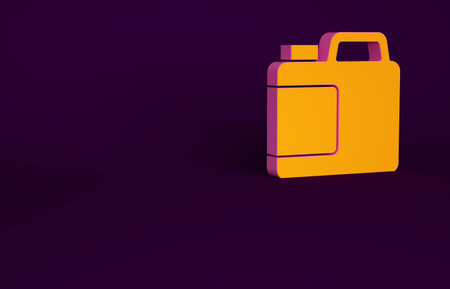 Orange Plastic bottle for laundry detergent, bleach, dishwashing liquid or another cleaning agent icon isolated on purple background. Minimalism concept. 3d illustration 3D renderの写真素材
