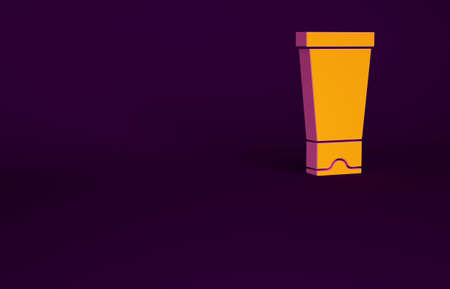 Orange Cream or lotion cosmetic tube icon isolated on purple background. Body care products for woman. Minimalism concept. 3d illustration 3D renderの写真素材
