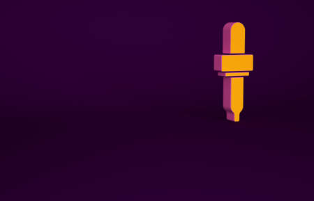 Orange Pipette icon isolated on purple background. Element of medical, cosmetic, chemistry lab equipment. Minimalism concept. 3d illustration 3D renderの写真素材