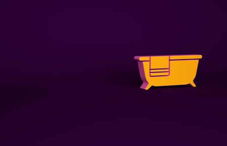 Orange Bathtub icon isolated on purple background. Minimalism concept. 3d illustration 3D renderの写真素材