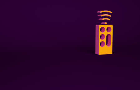 Orange Remote control icon isolated on purple background. Minimalism concept. 3d illustration 3D renderの写真素材
