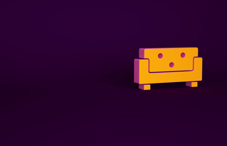 Orange Sofa icon isolated on purple background. Minimalism concept. 3d illustration 3D render