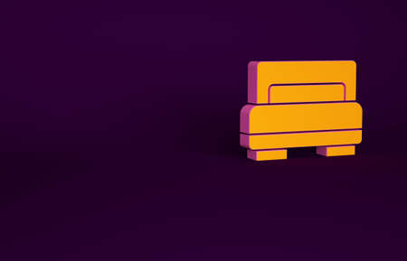 Orange Hotel room bed icon isolated on purple background. Minimalism concept. 3d illustration 3D renderの写真素材