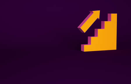Orange Stairs up icon isolated on purple background. Minimalism concept. 3d illustration 3D renderの写真素材