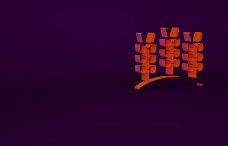Orange Cereals set with rice, wheat, corn, oats, rye, barley icon isolated on purple background. Ears of wheat bread symbols. Minimalism concept. 3d illustration 3D renderの写真素材