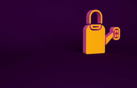 Orange Watering can icon isolated on purple background. Irrigation symbol. Minimalism concept. 3d illustration 3D renderの写真素材