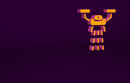 Orange Smart farm with drone control for seed planting icon isolated on purple background. Innovation technology for agricultural company. Minimalism concept. 3d illustration 3D renderの写真素材