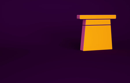Orange Magic hat icon isolated on purple background. Magic trick. Mystery entertainment concept. Minimalism concept. 3d illustration 3D renderの写真素材