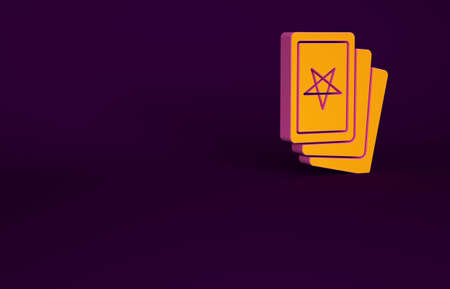 Orange Three tarot cards icon isolated on purple background. Magic occult set of tarot cards. Minimalism concept. 3d illustration 3D renderの写真素材
