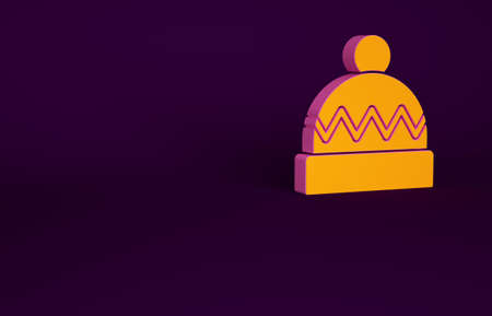 Orange Winter hat icon isolated on purple background. Minimalism concept. 3d illustration 3D renderの写真素材