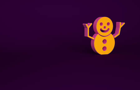 Orange Christmas snowman icon isolated on purple background. Merry Christmas and Happy New Year. Minimalism concept. 3d illustration 3D renderの写真素材