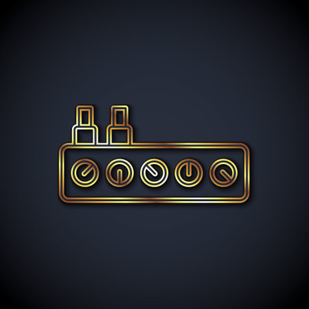 Gold line Sound mixer controller icon isolated on black background. Dj equipment slider buttons. Mixing console. Vectorのイラスト素材
