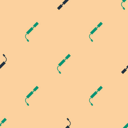 Green and black Bicycle air pump icon isolated seamless pattern on beige background. Vectorのイラスト素材