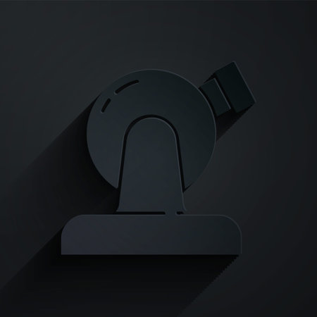 Paper cut Astronomical observatory icon isolated on black background. Observatory with a telescope. Scientific institution. Paper art style. Vectorのイラスト素材