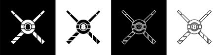 Set Crossed billiard cues and ball icon isolated on black and white background. Vectorのイラスト素材