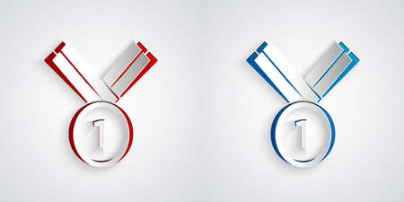 Paper cut Medal golf icon isolated on grey background. Winner achievement sign. Award medal. Paper art style. Vectorのイラスト素材