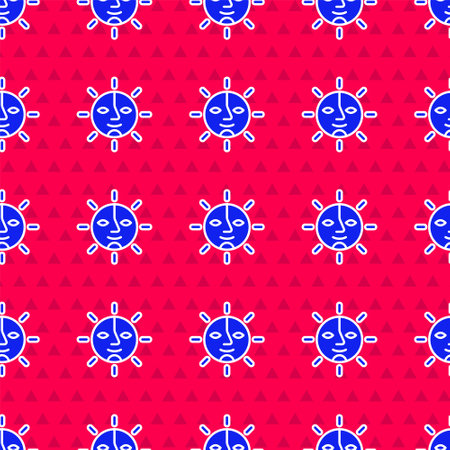 Blue Sun icon isolated seamless pattern on red background. Vectorのイラスト素材