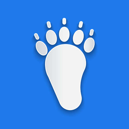 Paper cut Bear paw footprint icon isolated on blue background. Paper art style. Vectorのイラスト素材