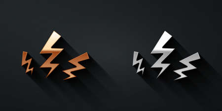 Gold and silver Zeus icon isolated on black background. Greek god. God of Lightning. Long shadow style. Vectorのイラスト素材