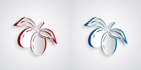 Paper cut Olives branch icon isolated on grey background. Paper art style. Vectorのイラスト素材