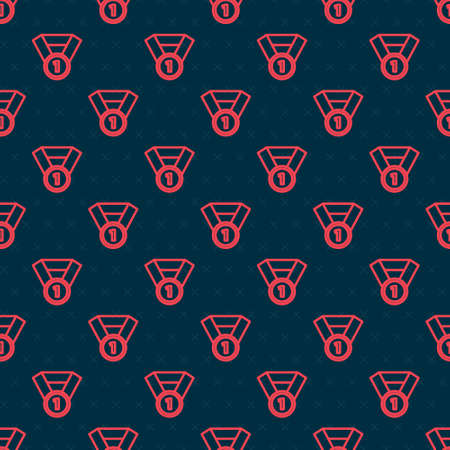 Red line Medal icon isolated seamless pattern on black background. Winner symbol. Vectorのイラスト素材