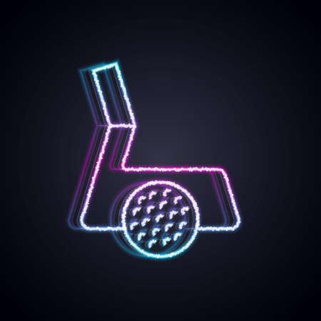 Glowing neon line Golf club with ball icon isolated on black background. Vectorのイラスト素材
