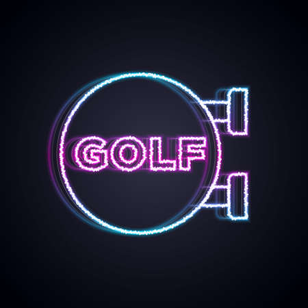 Glowing neon line Golf sport club icon isolated on black background. Vectorのイラスト素材