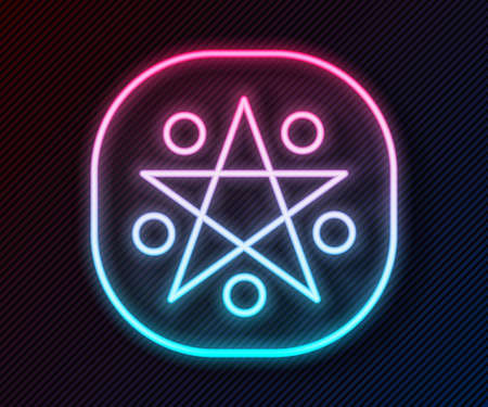 Glowing neon line Pentagram in a circle icon isolated on black background. Magic occult star symbol. Vectorのイラスト素材