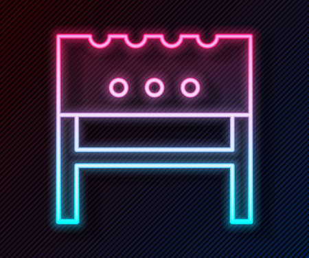 Glowing neon line BBQ brazier icon isolated on black background. Vectorのイラスト素材