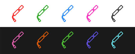 Set line Bicycle air pump icon isolated on black and white background. Vectorのイラスト素材