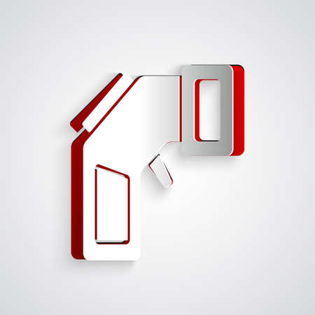 Paper cut Digital contactless thermometer with infrared light icon isolated on grey background. Paper art style. Vectorのイラスト素材