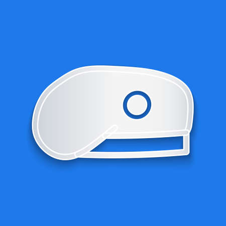 Paper cut Military beret icon isolated on blue background. Soldiers cap. Army hat. War baret. Paper art style. Vectorのイラスト素材