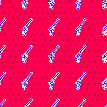 Blue Revolver gun icon isolated seamless pattern on red background. Vectorのイラスト素材