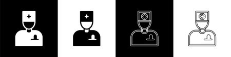 Set Male doctor icon isolated on black and white background. Vectorのイラスト素材