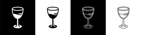 Set Wine glass icon isolated on black and white background. Wineglass sign. Vectorのイラスト素材