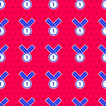 Blue Medal golf icon isolated seamless pattern on red background. Winner achievement sign. Award medal. Vectorのイラスト素材
