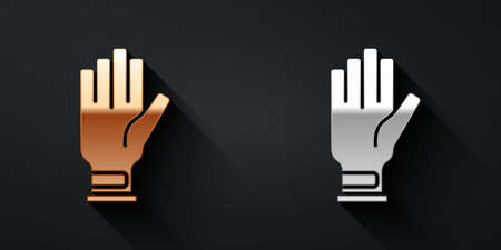 Gold and silver Golf glove icon isolated on black background. Sport equipment. Sports uniform. Long shadow style. Vectorのイラスト素材