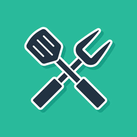 Set Crossed fork and spatula icon isolated on black and white background. BBQ fork and spatula sign. Barbecue and grill tools. Vectorのイラスト素材