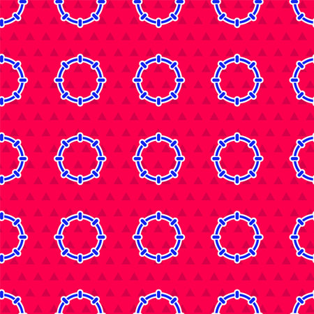 Blue Musical instrument percussion tambourine, with metal plates icon isolated seamless pattern on...