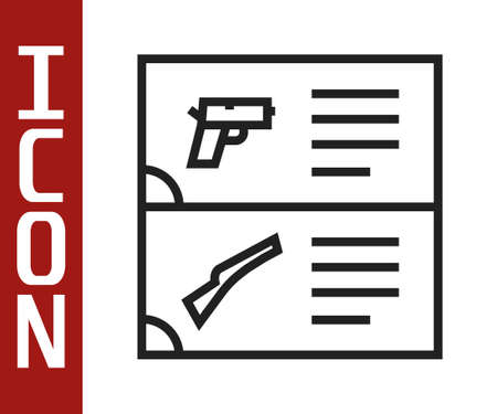 Black line Weapon catalog icon isolated on white background. Police or military handgun. Small firearm. Vectorのイラスト素材